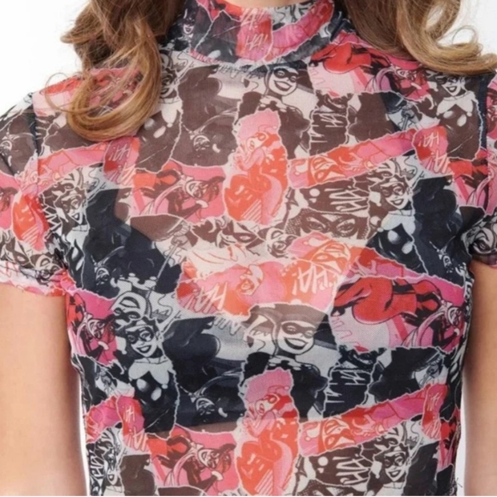 Unique Vintage Smak Parlour Harley Quin mesh crop top
